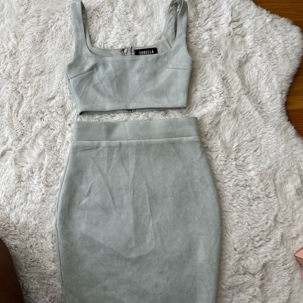 Crop top Mini skirt Grey Suede set Sorella Boutique